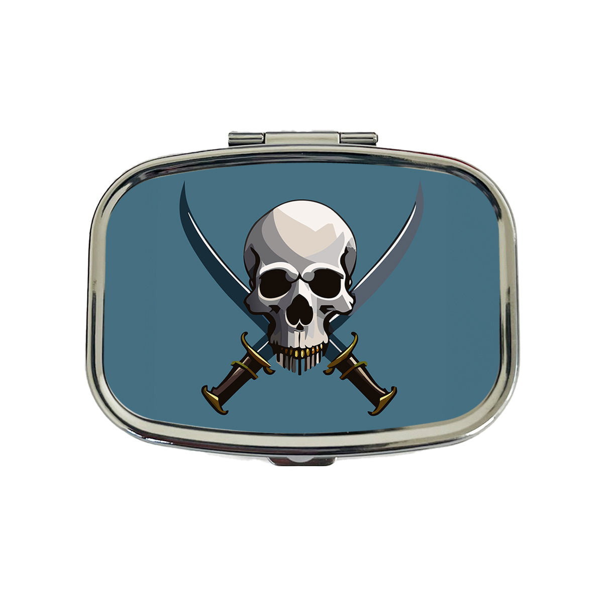 Skull Pirate Crossed Swords Travel Pill Box Case