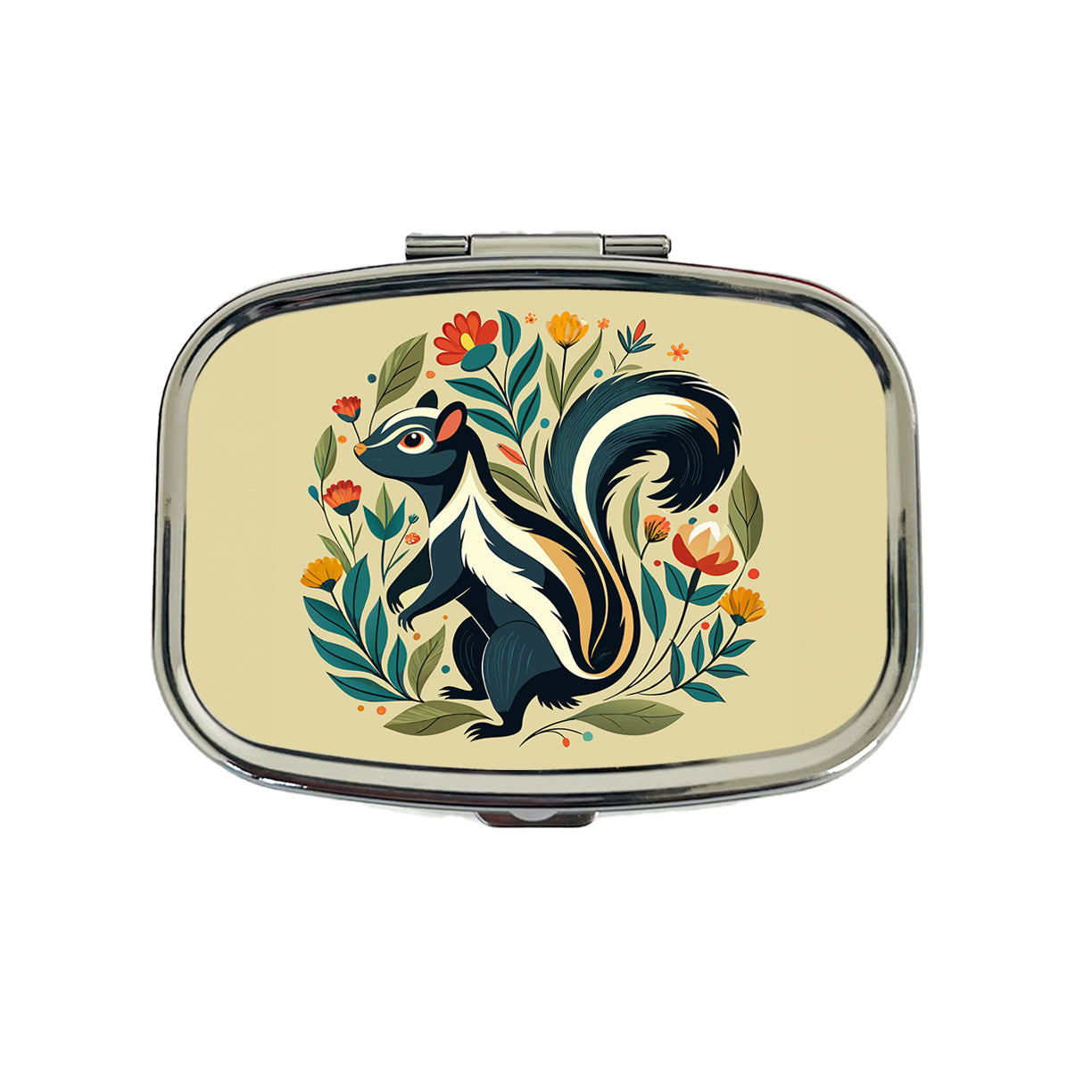 Skunk Floral Flowers Travel Pill Box Case
