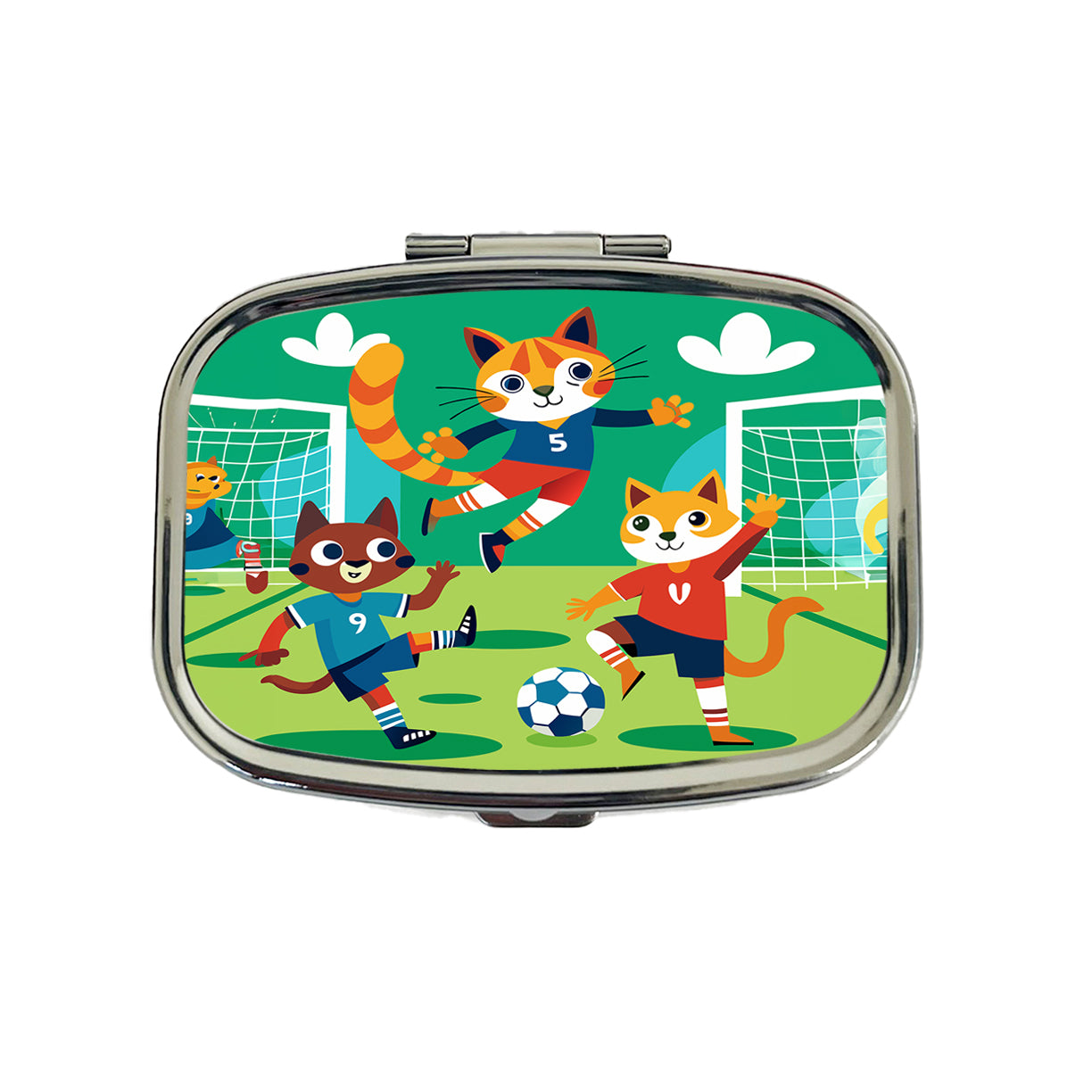 Soccer Cats Playing Ball Field Travel Pill Box Case