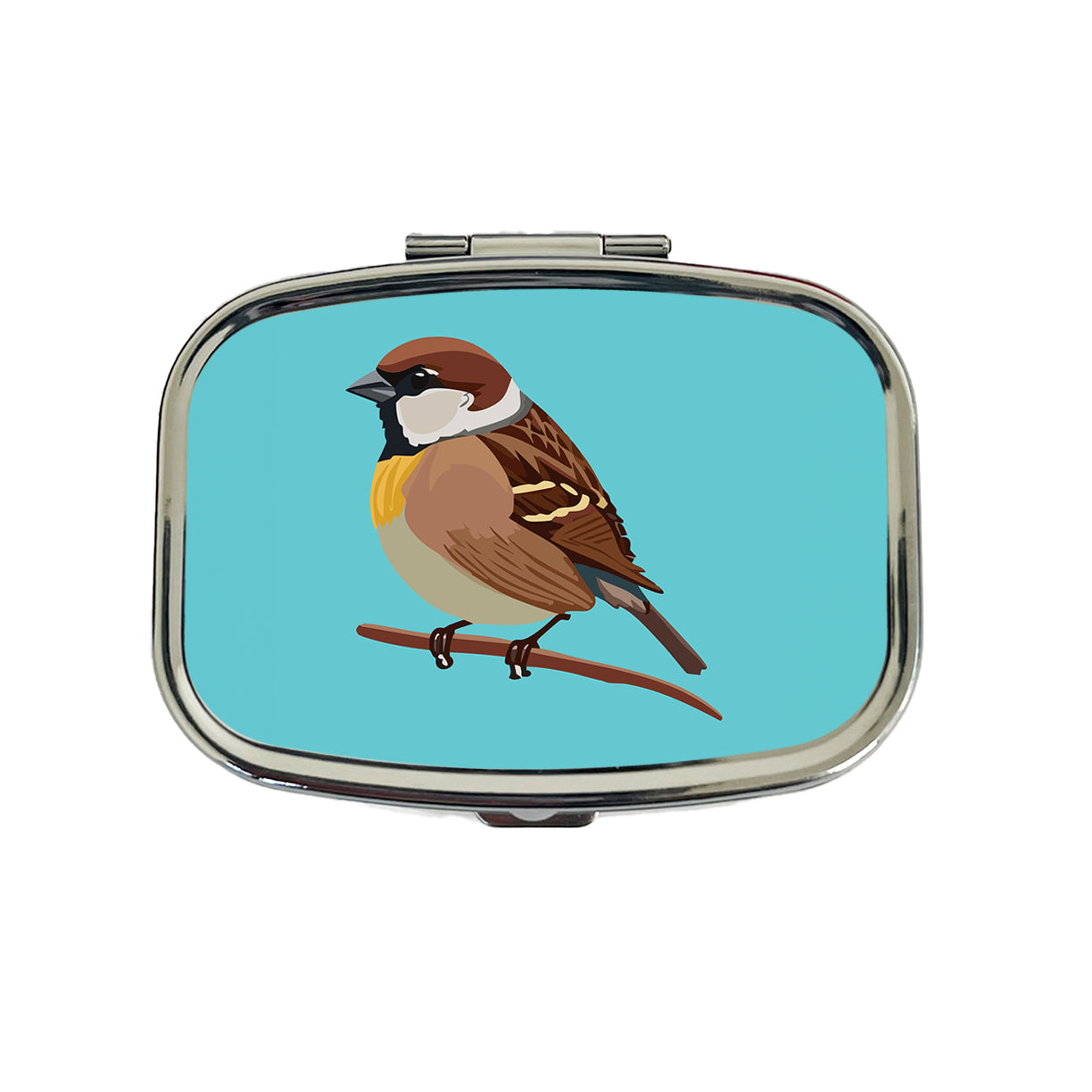 Sparrow Bird on Branch Travel Pill Box Case