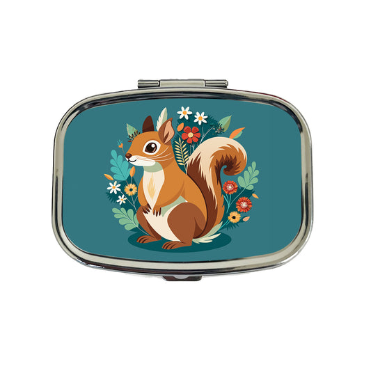 Squirrel Floral Flowers Travel Pill Box Case