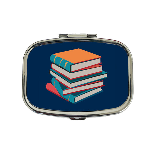 Stack of Books Reading Travel Pill Box Case