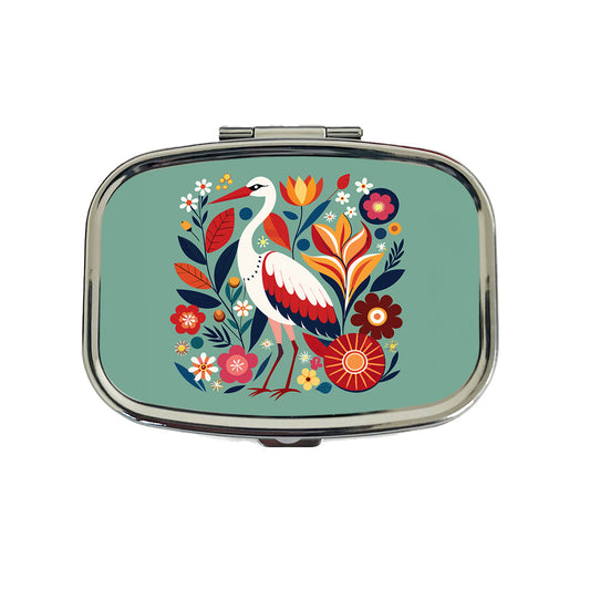 Stork Bird Floral Flowers Travel Pill Box Case