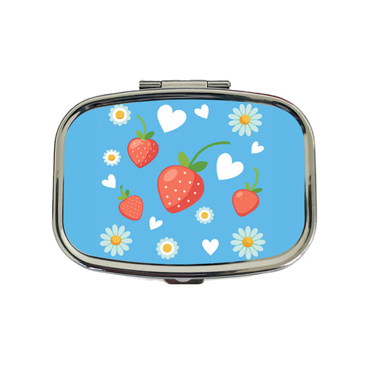 Strawberries Daisies Strawberry Daisy Hearts Travel Pill Box Case