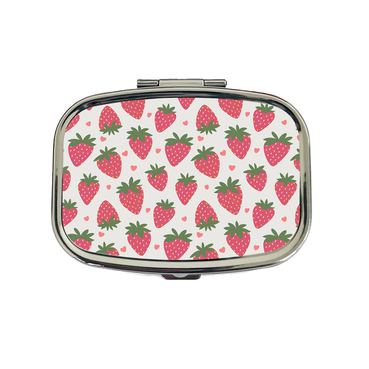 Strawberries Strawberry Hearts Pattern Travel Pill Box Case