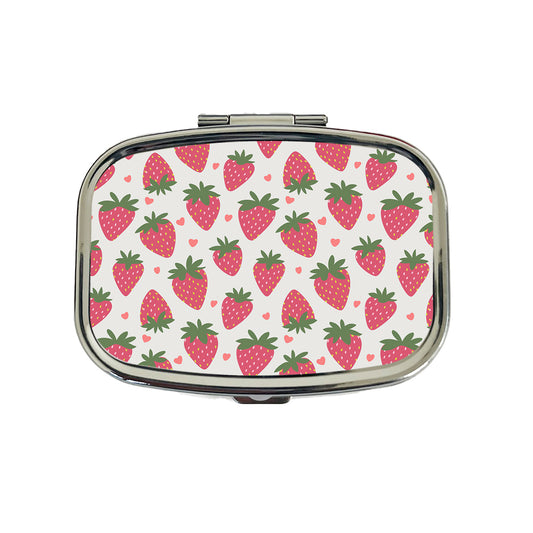 Strawberries Strawberry Hearts Pattern Travel Pill Box Case
