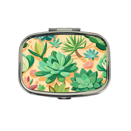Succulents Scattered Pattern Travel Pill Box Case