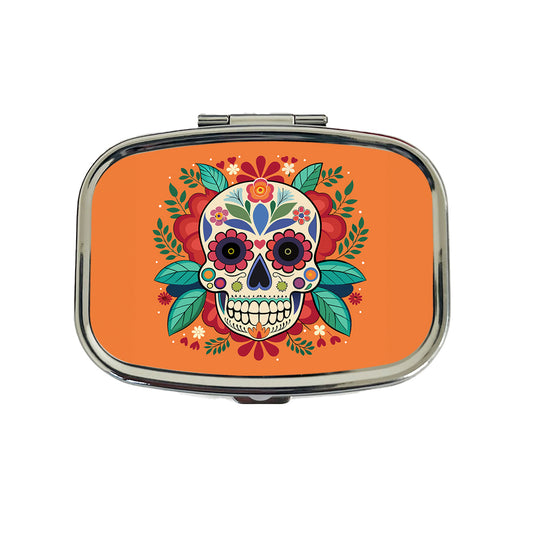 Sugar Skull with Floral Background Travel Pill Box Case