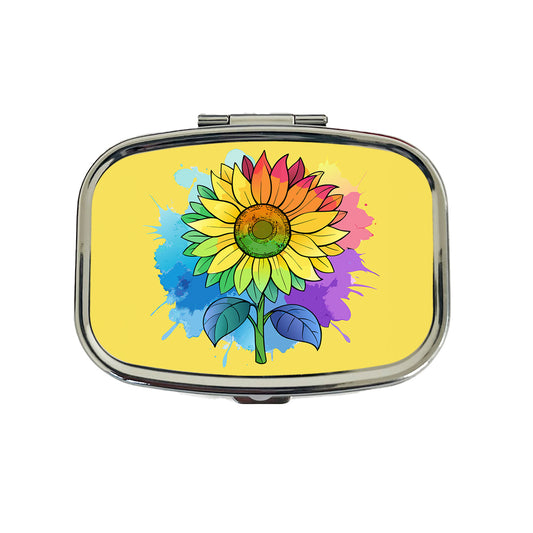 Sunflower Rainbow Watercolor Travel Pill Box Case