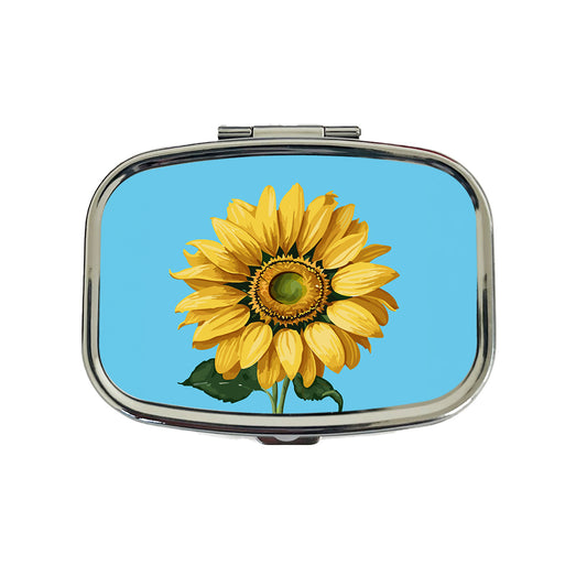 Sunflower Summer Flower with Stem Travel Pill Box Case