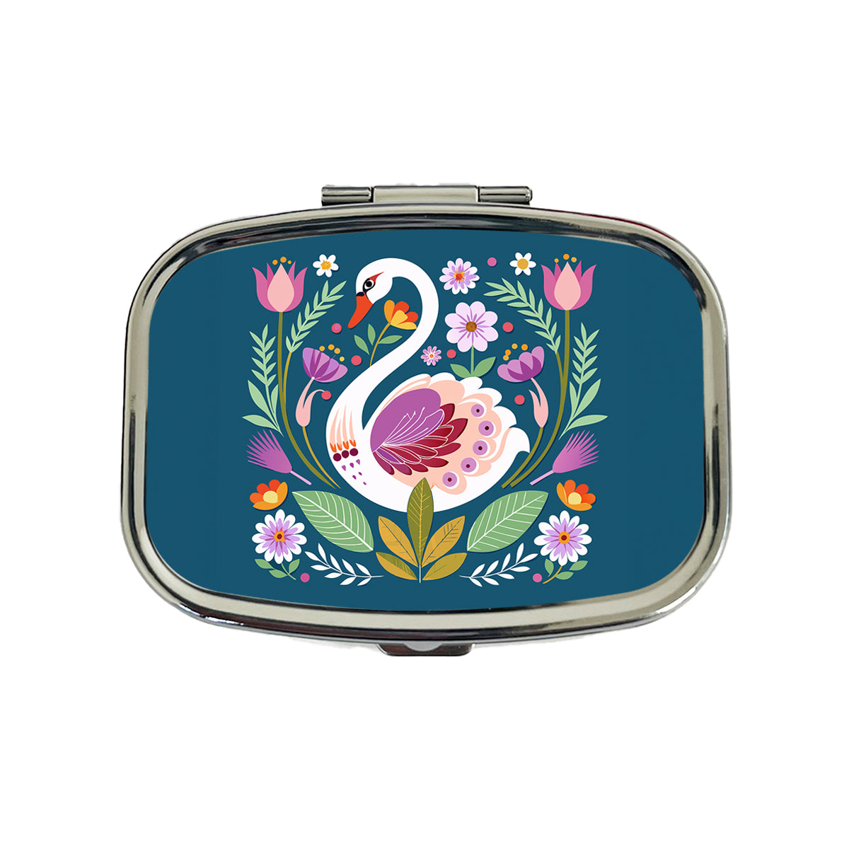 Swan Bird Floral Flowers Travel Pill Box Case