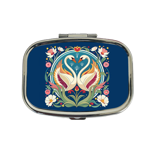 Swans Floral Art Nouveau Flowers Elegant Travel Pill Box Case