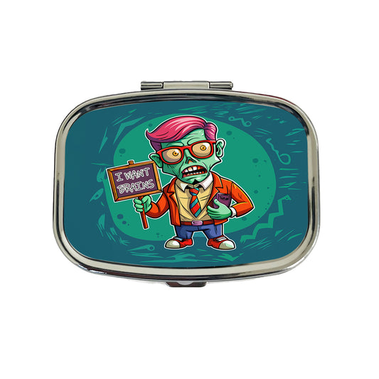 Teacher Zombie Man I Want Your Brains Travel Pill Box Case