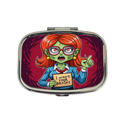 Teacher Zombie Woman I Want Your Brains Travel Pill Box Case