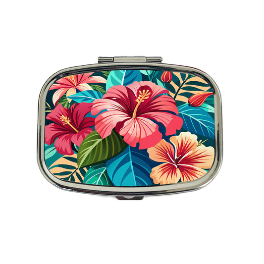 Tropical Flowers Hibiscus Travel Pill Box Case