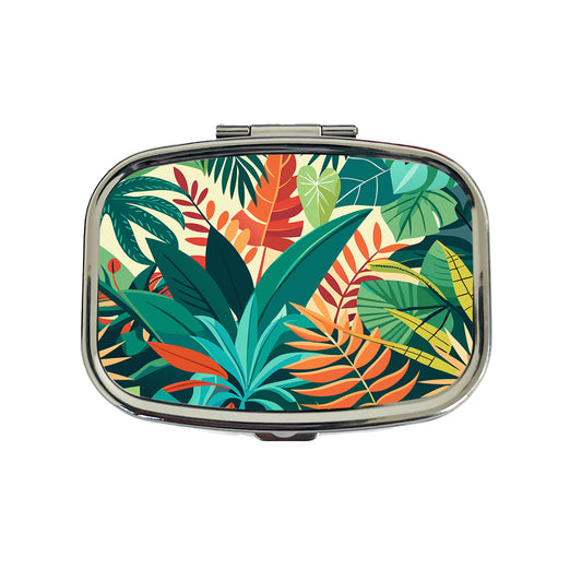 Tropical Leaves Foliage Travel Pill Box Case