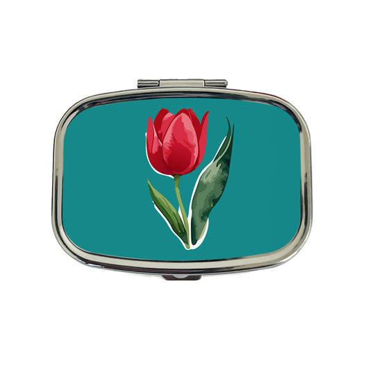 Tulip Flower Red Watercolor Travel Pill Box Case