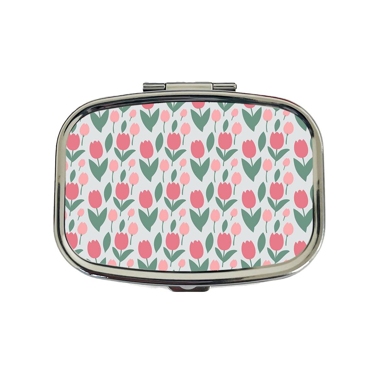 Tulips Pink Flowers Muted Pattern Travel Pill Box Case