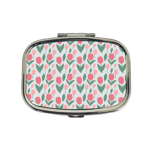 Tulips Pink Flowers Muted Pattern Travel Pill Box Case