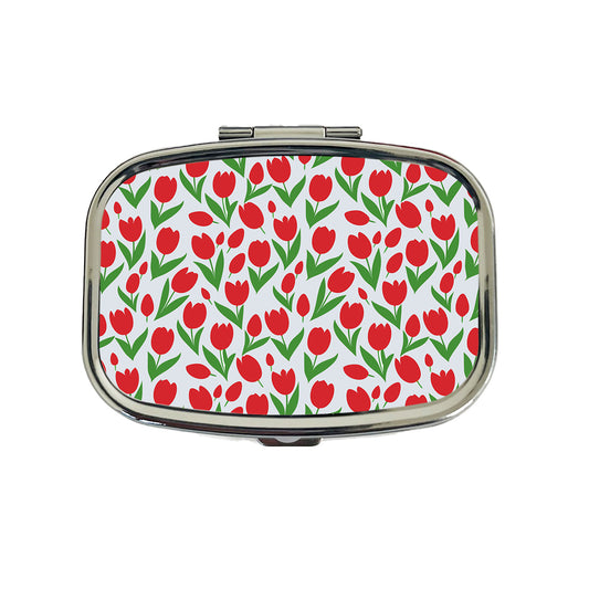 Tulips Red Flowers Pattern Travel Pill Box Case