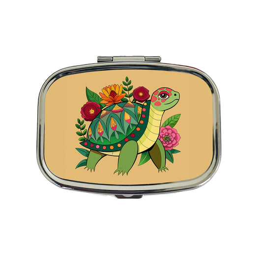 Turtle Floral Flowers Travel Pill Box Case