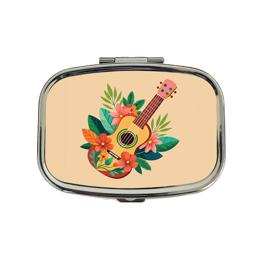 Ukulele Music Tropical Floral Motif Travel Pill Box Case