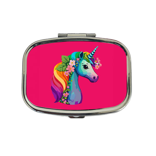Unicorn Rainbow Head Flowers Travel Pill Box Case