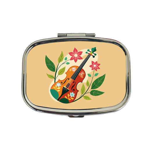 Violin Music Floral Motif Travel Pill Box Case