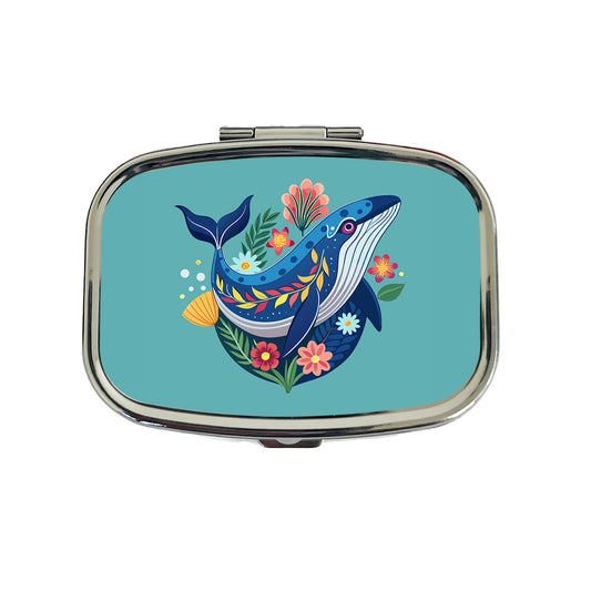 Whale Floral Flowers Travel Pill Box Case