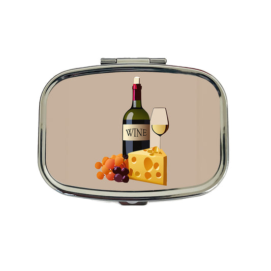 Wine Cheese Grapes Travel Pill Box Case