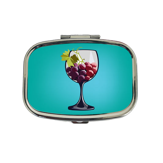 Wine Glass with Grapes Travel Pill Box Case