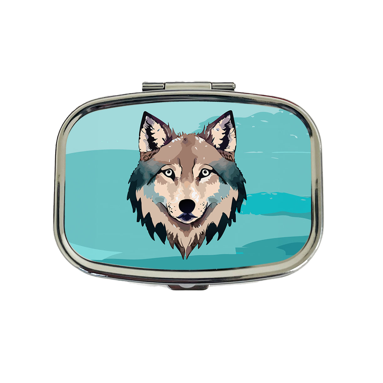 Wolf Face Watercolor Travel Pill Box Case