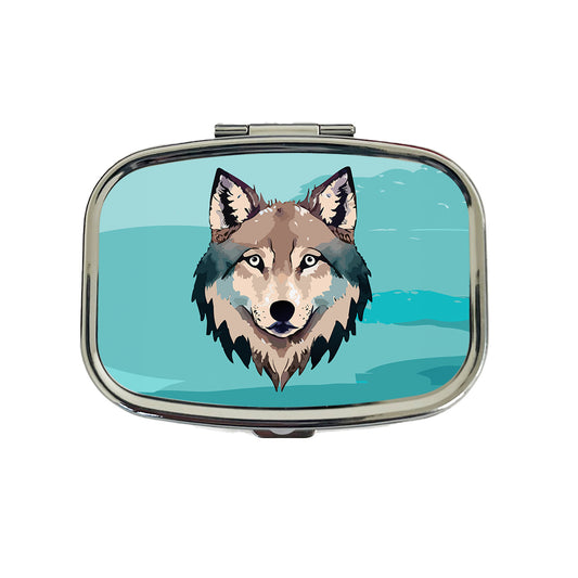 Wolf Face Watercolor Travel Pill Box Case