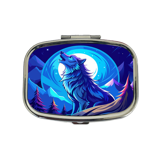 Wolf Howling at Blue Moon Travel Pill Box Case