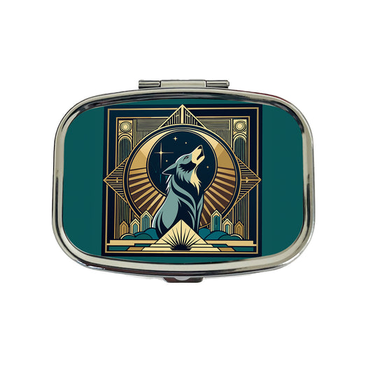 Wolf Howling at Moon Art Deco Travel Pill Box Case