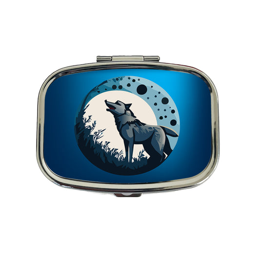 Wolf Howling Night Moon Travel Pill Box Case