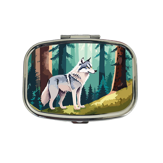 Wolf Standing Watercolor Travel Pill Box Case