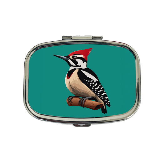 Woodpecker Bird on Branch Travel Pill Box Case