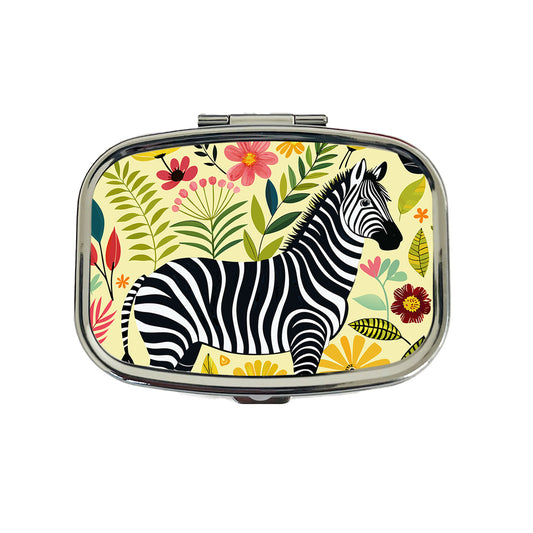 Zebra Floral Flowers Motif Travel Pill Box Case
