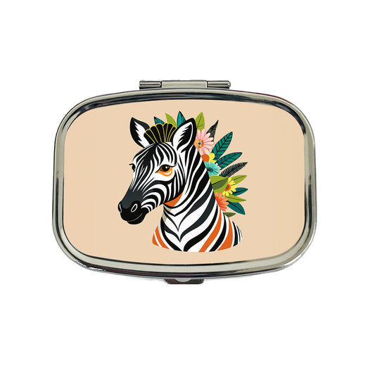 Zebra Head Floral Flowers Travel Pill Box Case