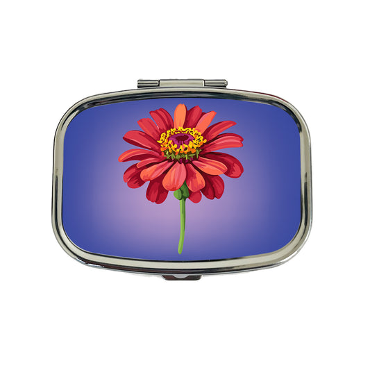 Zinnia Flower Red Watercolor Travel Pill Box Case