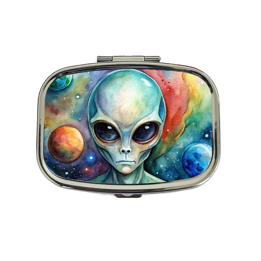 Alien In Space Watercolor Travel Pill Box Case