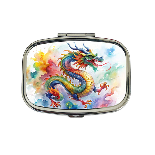 Asian Dragon Watercolor Design Travel Pill Box Case