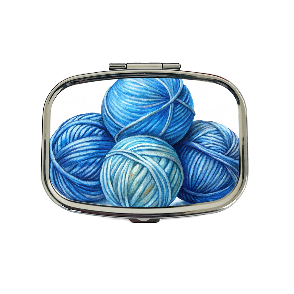 Balls Of Blue Yarn Knitting Crochet Watercolor Travel Pill Box Case