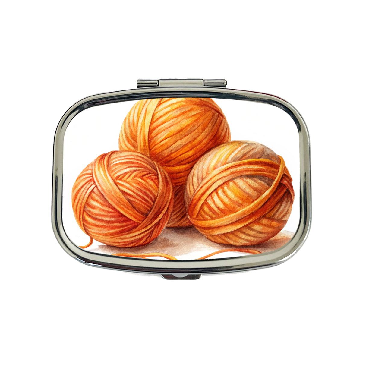 Balls Of Orange Yarn Knitting Crochet Watercolor Travel Pill Box Case