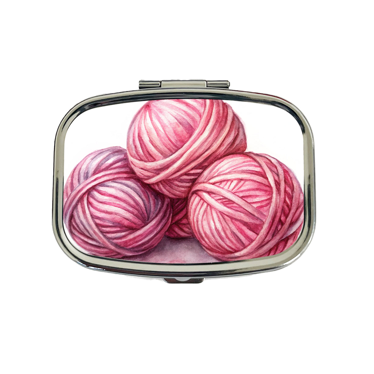 Balls Of Pink Yarn Knitting Crochet Watercolor Travel Pill Box Case