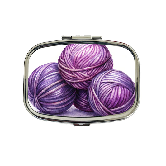 Balls Of Purple Yarn Knitting Crochet Watercolor Travel Pill Box Case