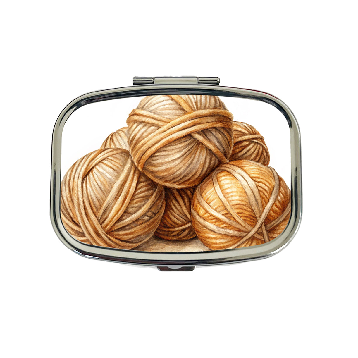 Balls Of Tan Yarn Knitting Crochet Watercolor Travel Pill Box Case