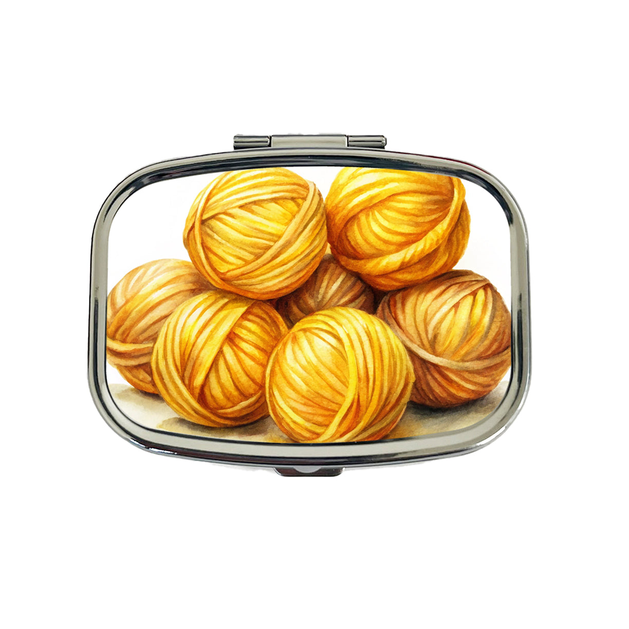 Balls Of Yellow Yarn Knitting Crochet Watercolor Travel Pill Box Case