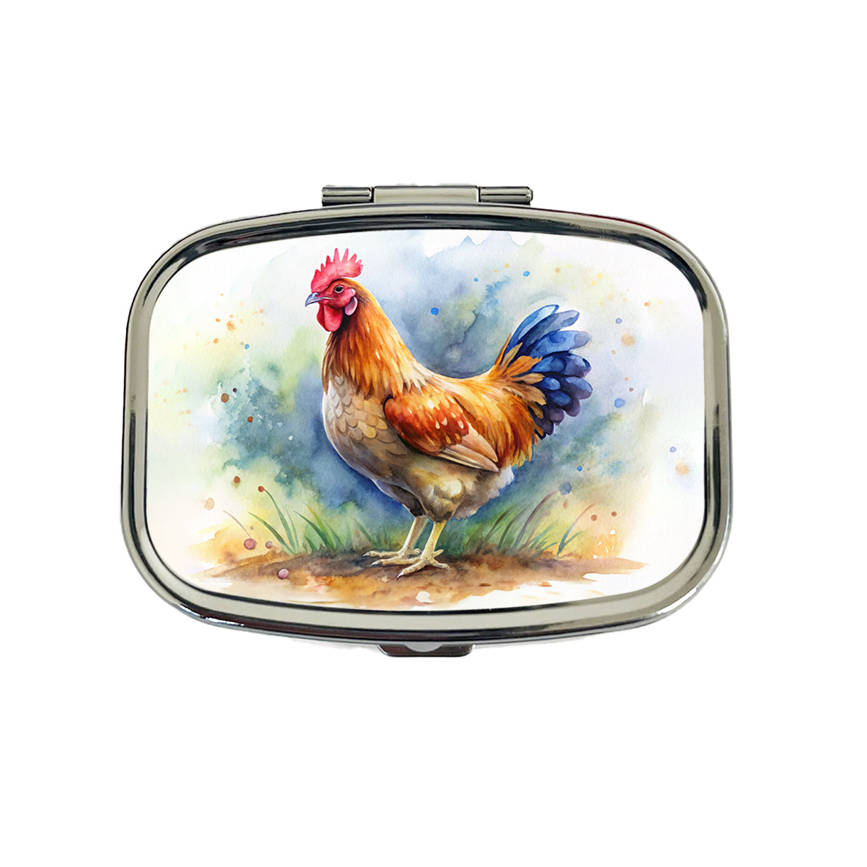 Beautiful Chicken Watercolor Travel Pill Box Case